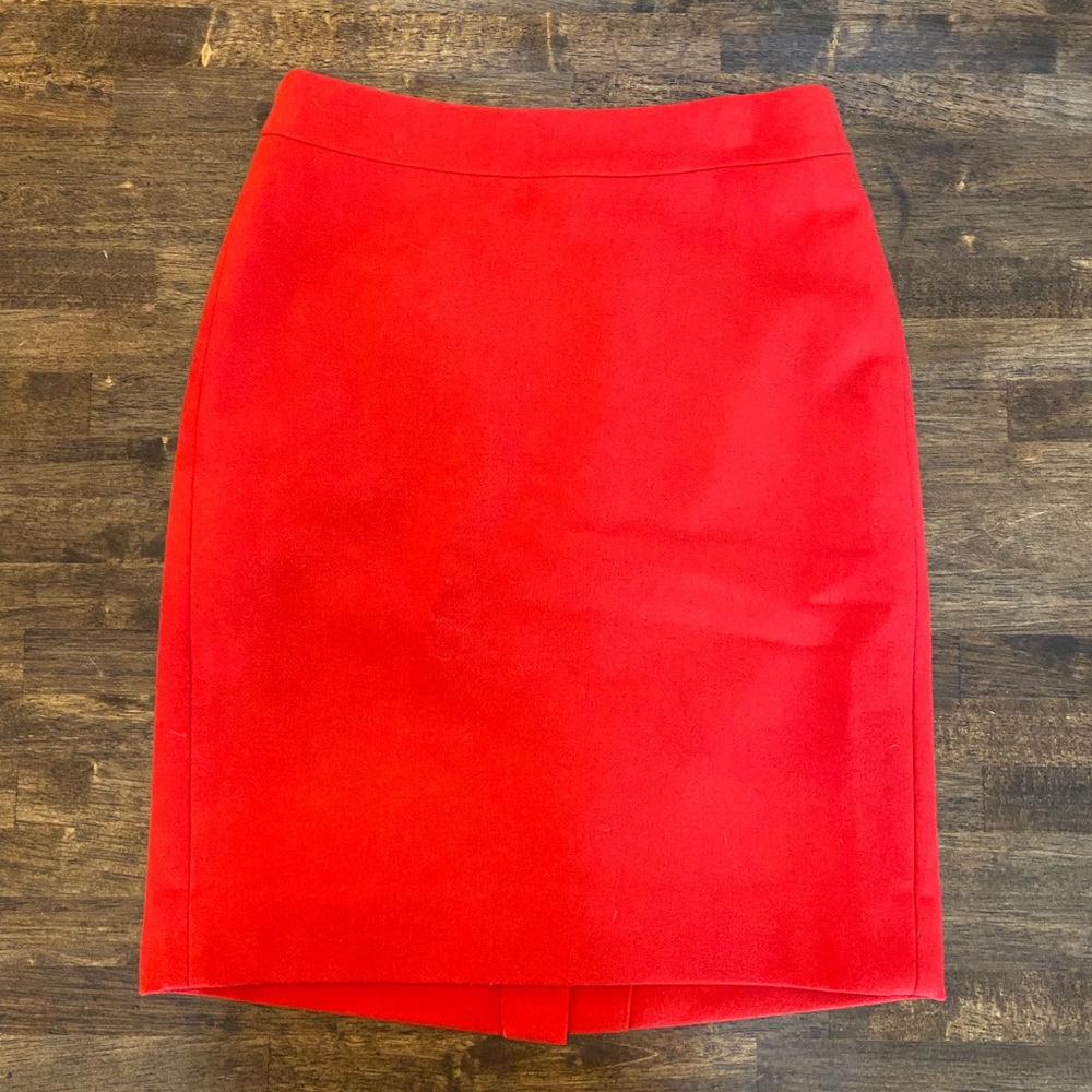 J crew red wool blend pencil skirt